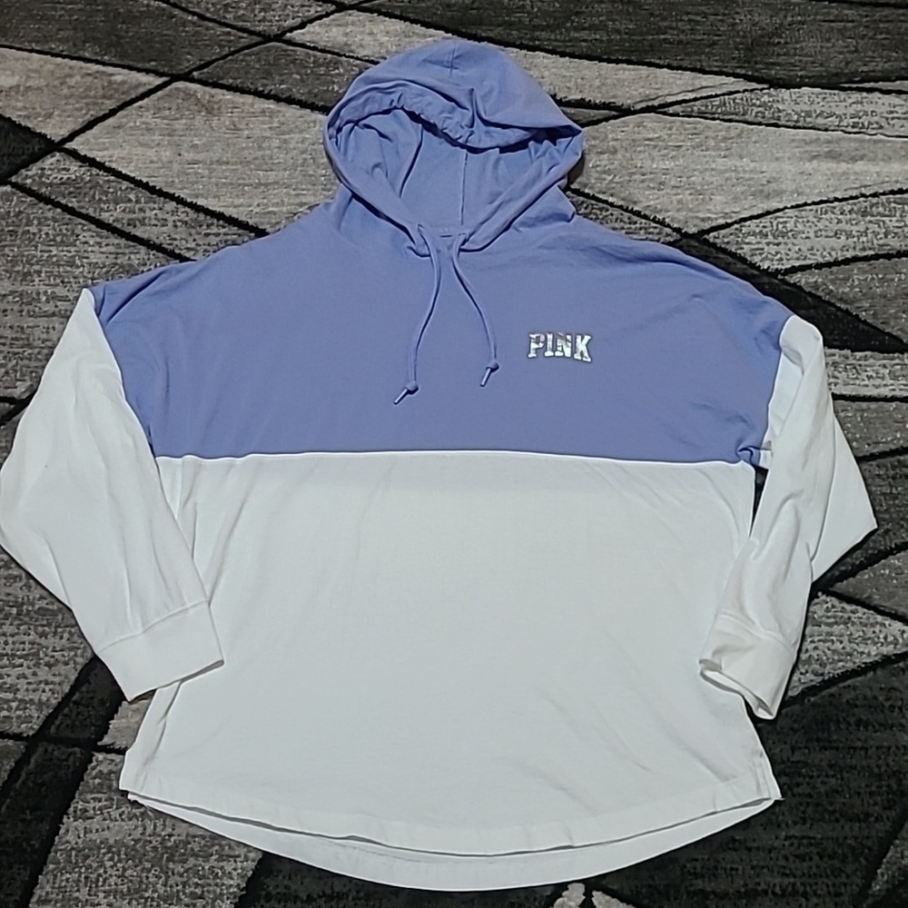 VS PINK 2021 SILVER SHINE LOGO LONG-SLEEVE HOODIE TEE-SHIRT SHIRT